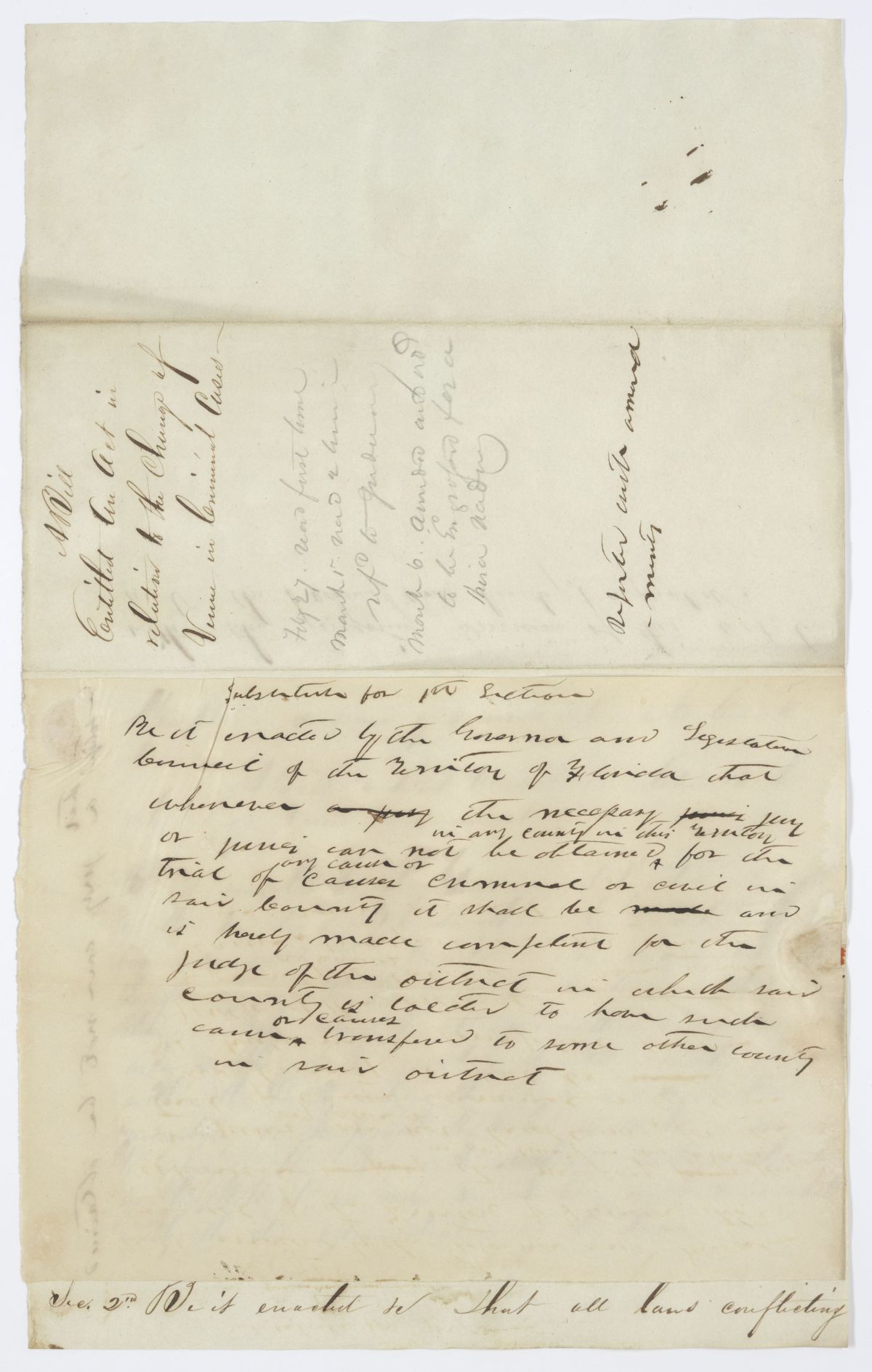 Draft of an Act in Relation to the Change of Venue in Criminal Cases, 1844