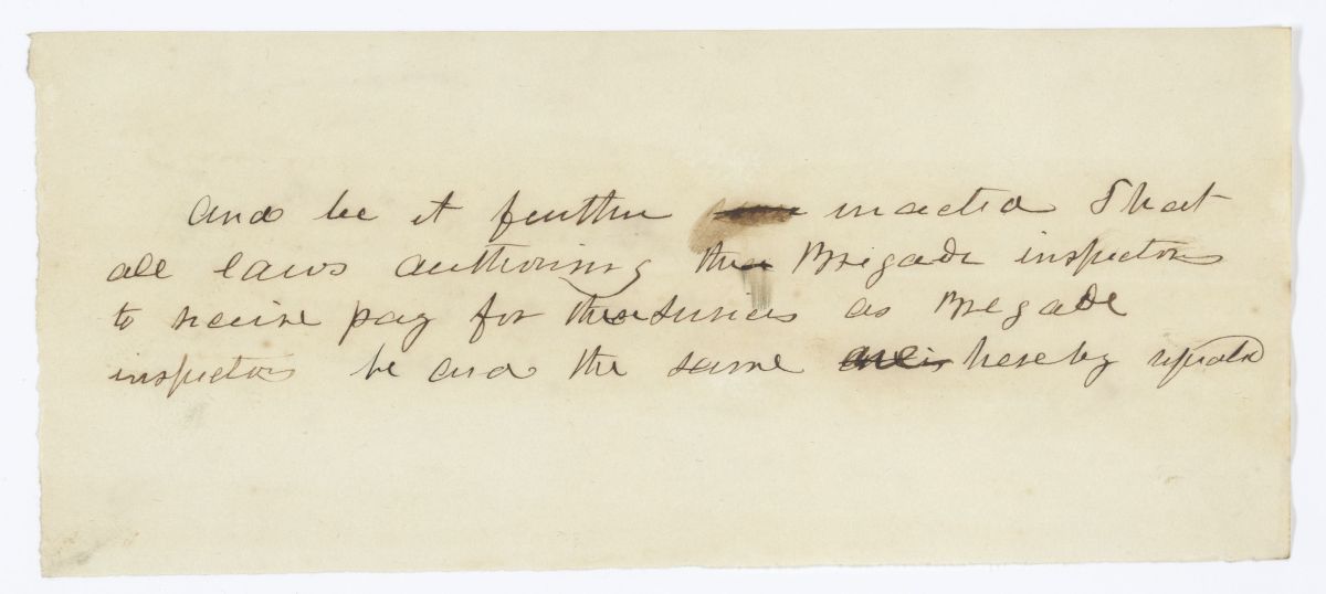 Draft Amendment to an Unknown Act Pertaining to Militia Brigade Inspectors, circa 1840s