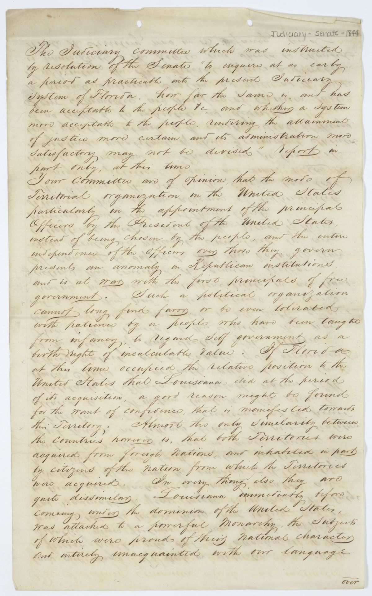 Report of the Judiciary Committee Which Was Instructed to Inquire into the Condition of the Judiciary, circa 1844