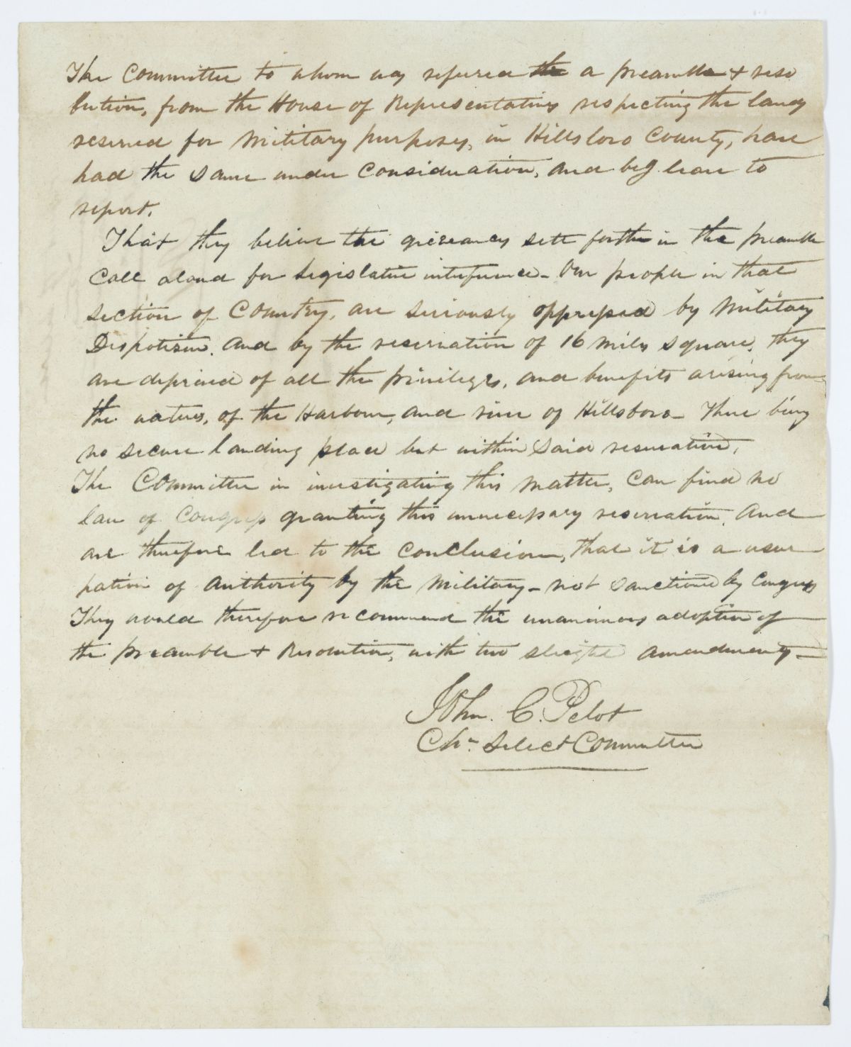 Report of the Committee to Whom Was Referred a Resolution Respecting the Lands Reserved for Military Purposes, circa 1844