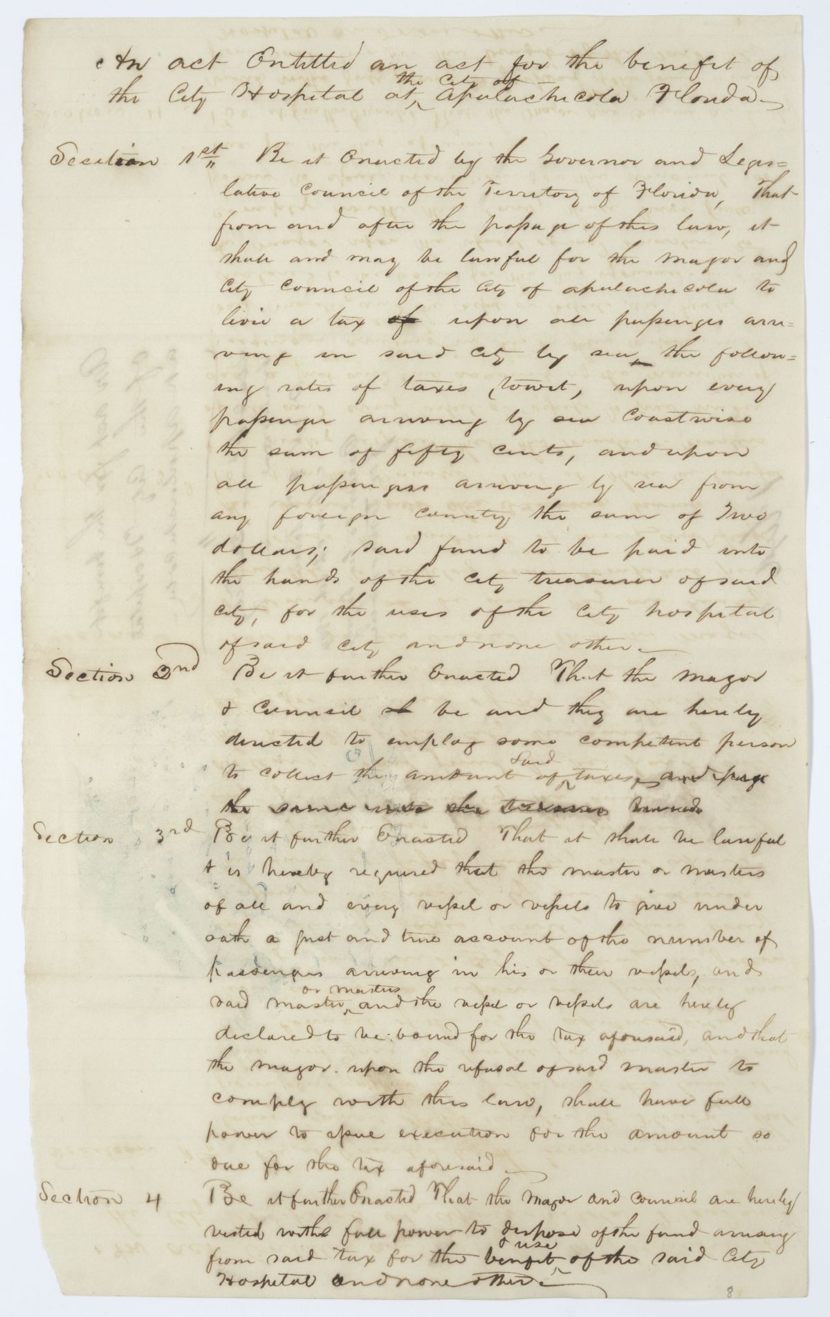 Two Drafts of Acts Concerning Public Services in Apalachicola, 1844