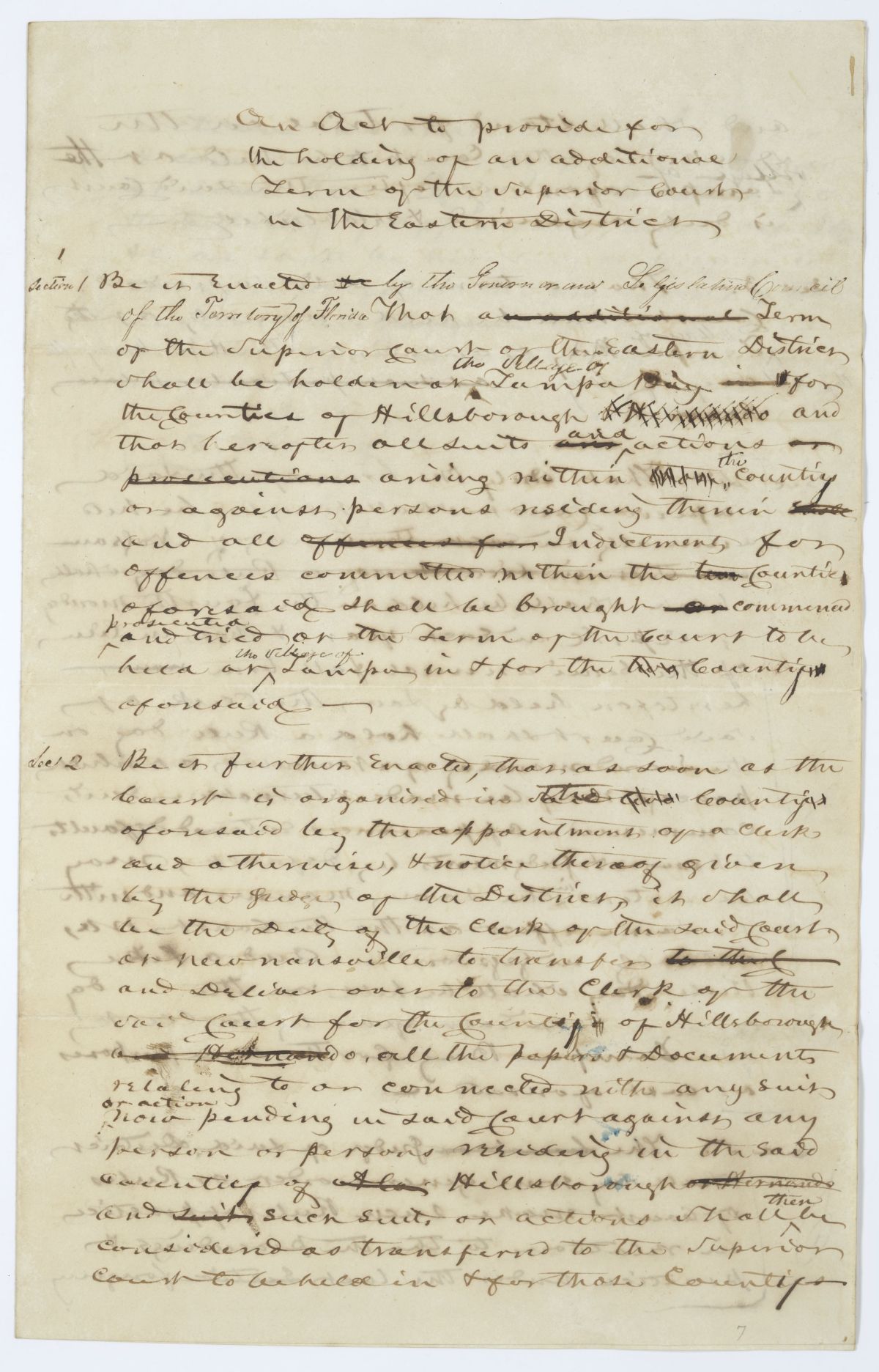 Draft of an Act to Provide for the Holding of an Additional Term of the Superior Court in the Eastern District, 1844