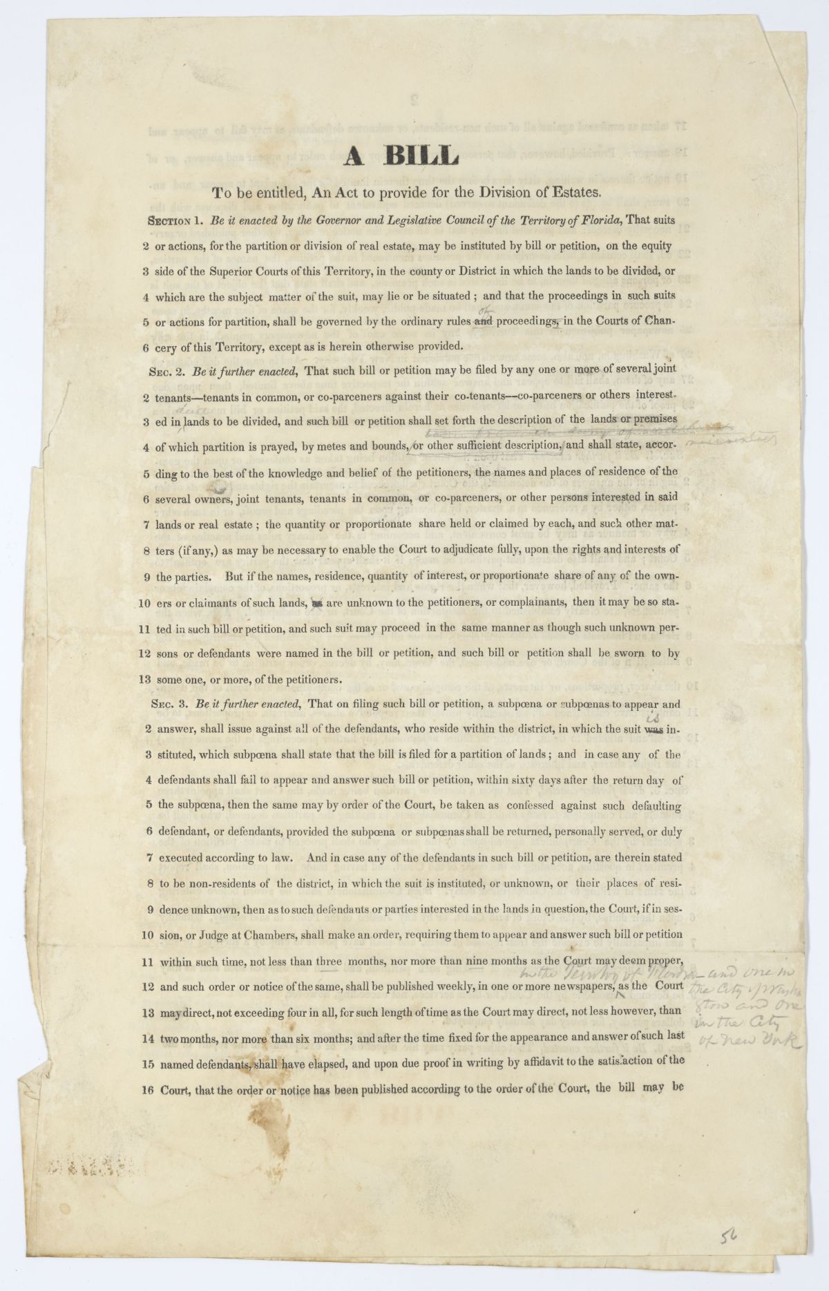 Draft of an Act to Provide for the Division of Estates, 1844