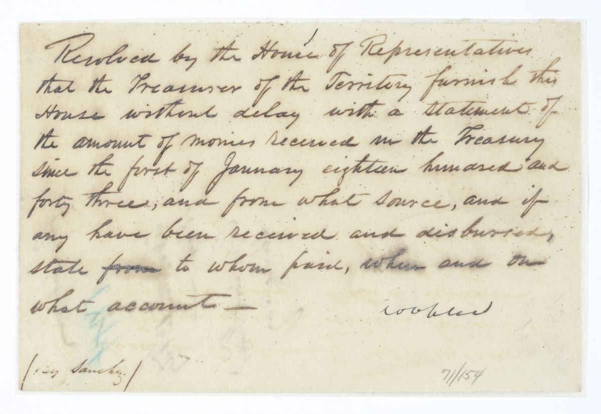 Resolution Requesting that the Territorial Treasurer Furnish the House with a Treasury Statement, 1844