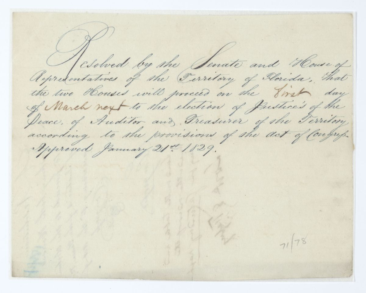 Resolution Designating the Date that the Territorial Legislative Council Will Elect Certain Public Officers, circa 1844