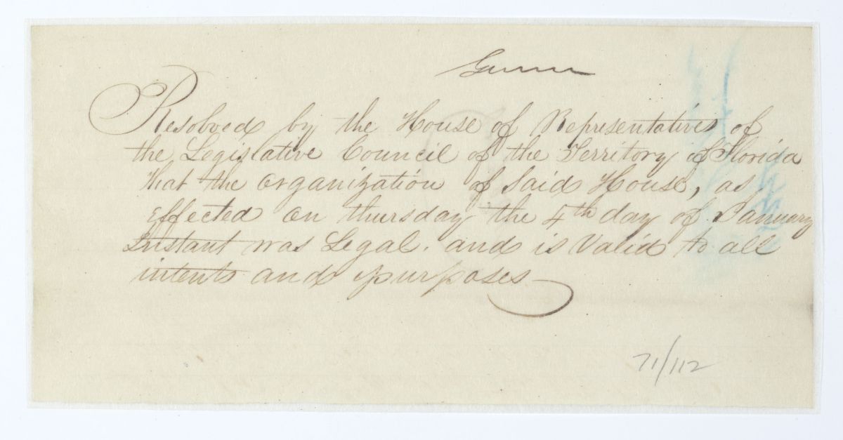 Resolution Declaring that the Organization of the Florida House of Representatives Was Legal, circa 1844