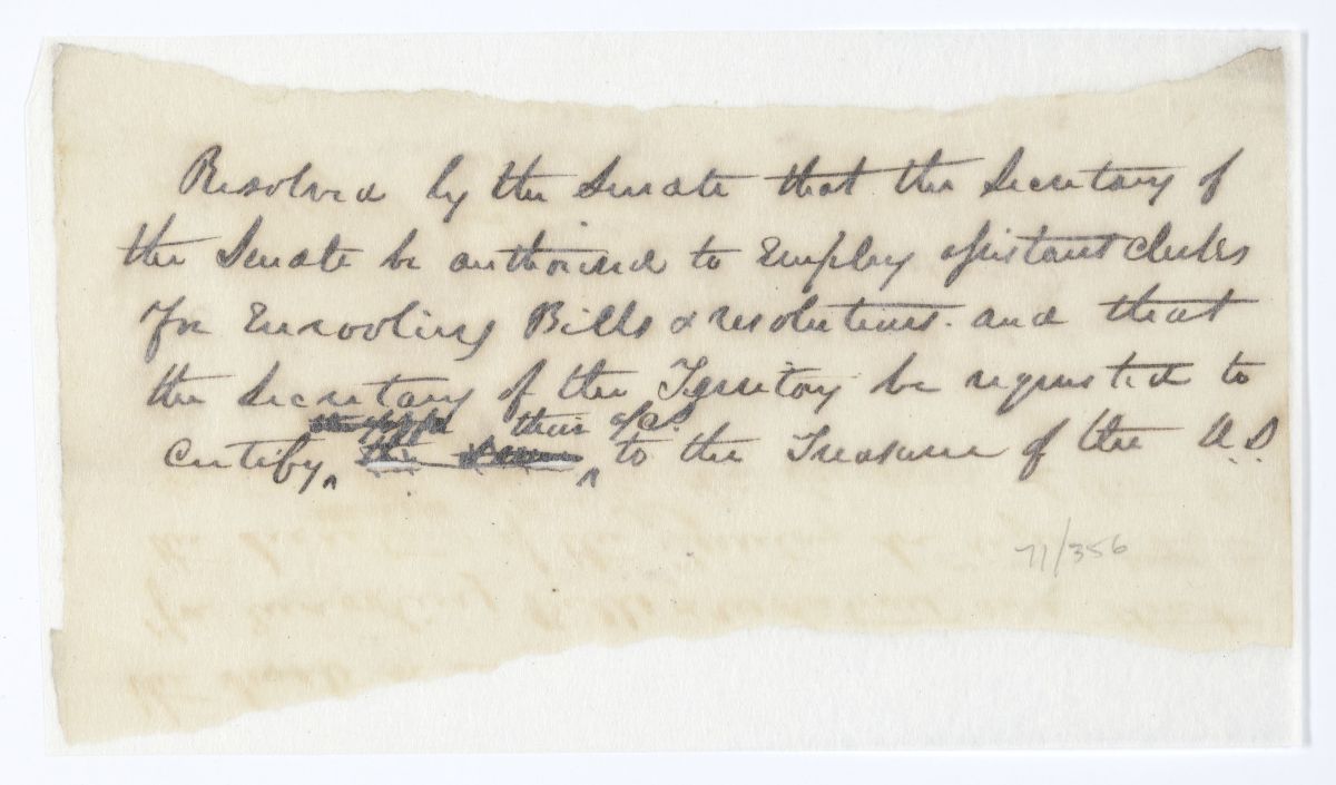 Resolution Authorizing the Secretary of the Senate to Employ Assistant Clerks, circa 1844