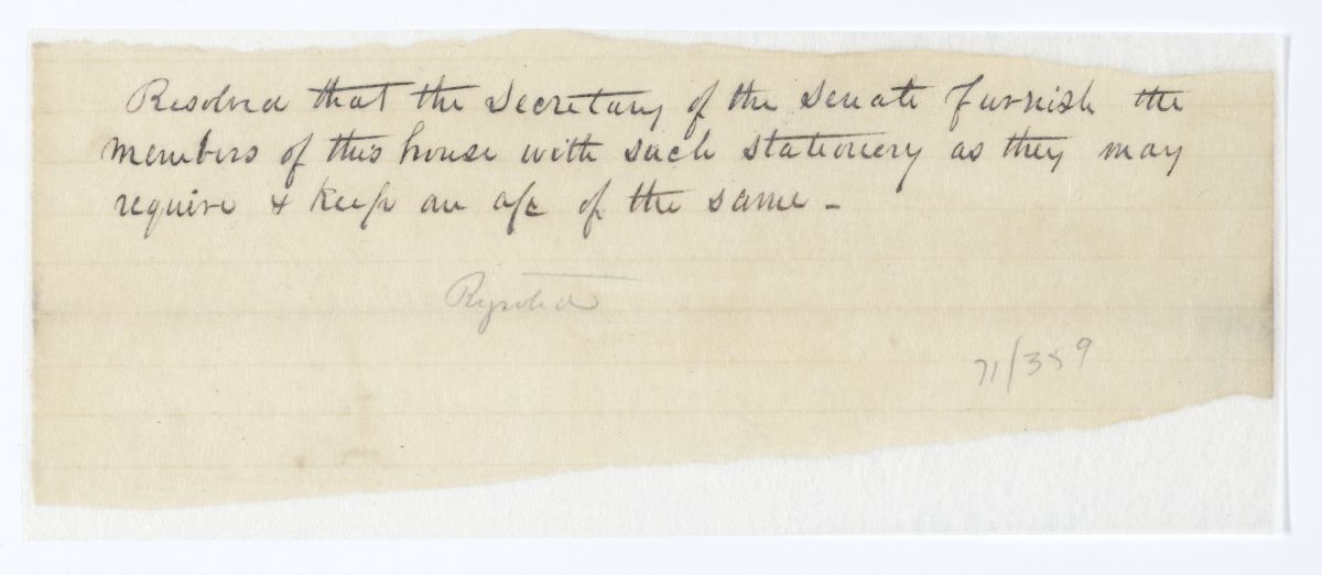 Resolution Directing the Secretary of the Senate to Furnish Senators with Stationery, circa 1844