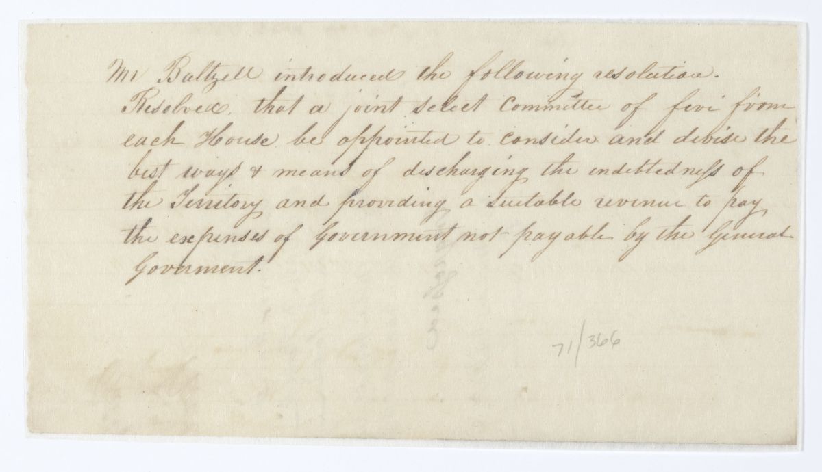 Resolution Calling for a Joint Select Committee to Consider the Best Way of Discharging the Debt of the Territory, circa 1844