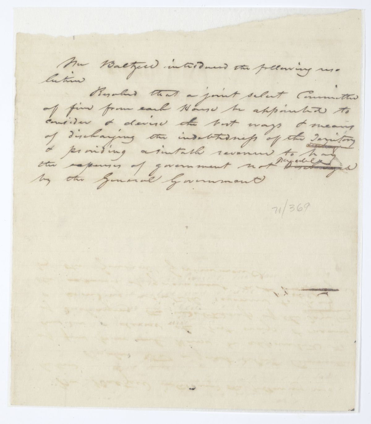 Resolution Calling for a Joint Select Committee to Consider the Best Way of Discharging the Debt of the Territory, circa 1844