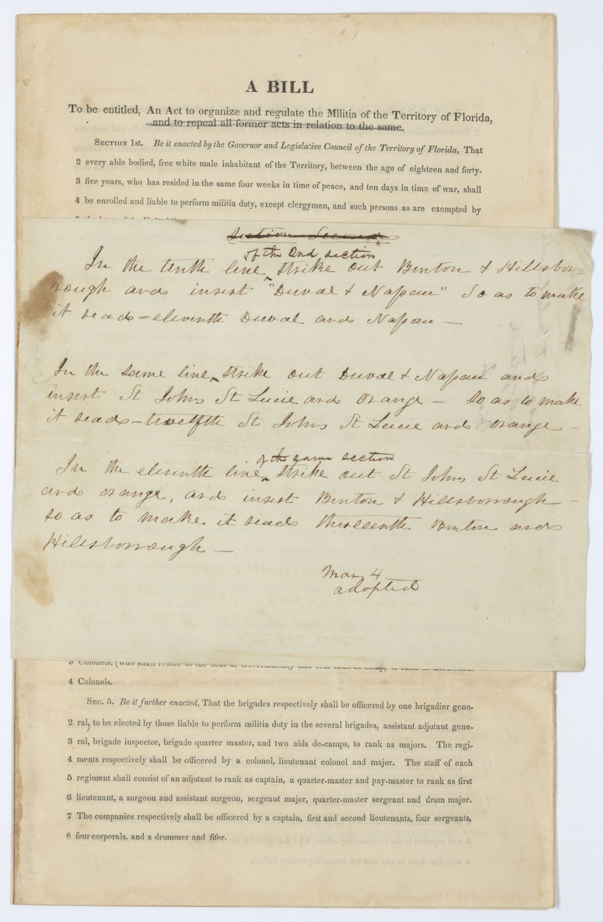 Draft of an Act to Organize and Regulate the Militia, circa 1845