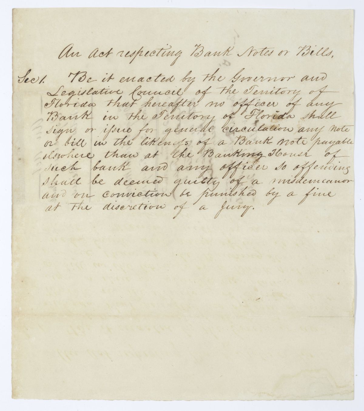 Draft of an Act Respecting Banknotes or Bills, 1845