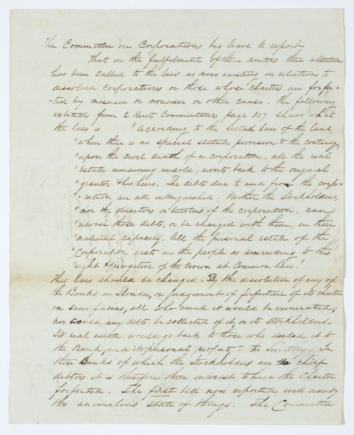 Report of the Committee on Corporations Concerning Dissolved Corporations, circa 1845