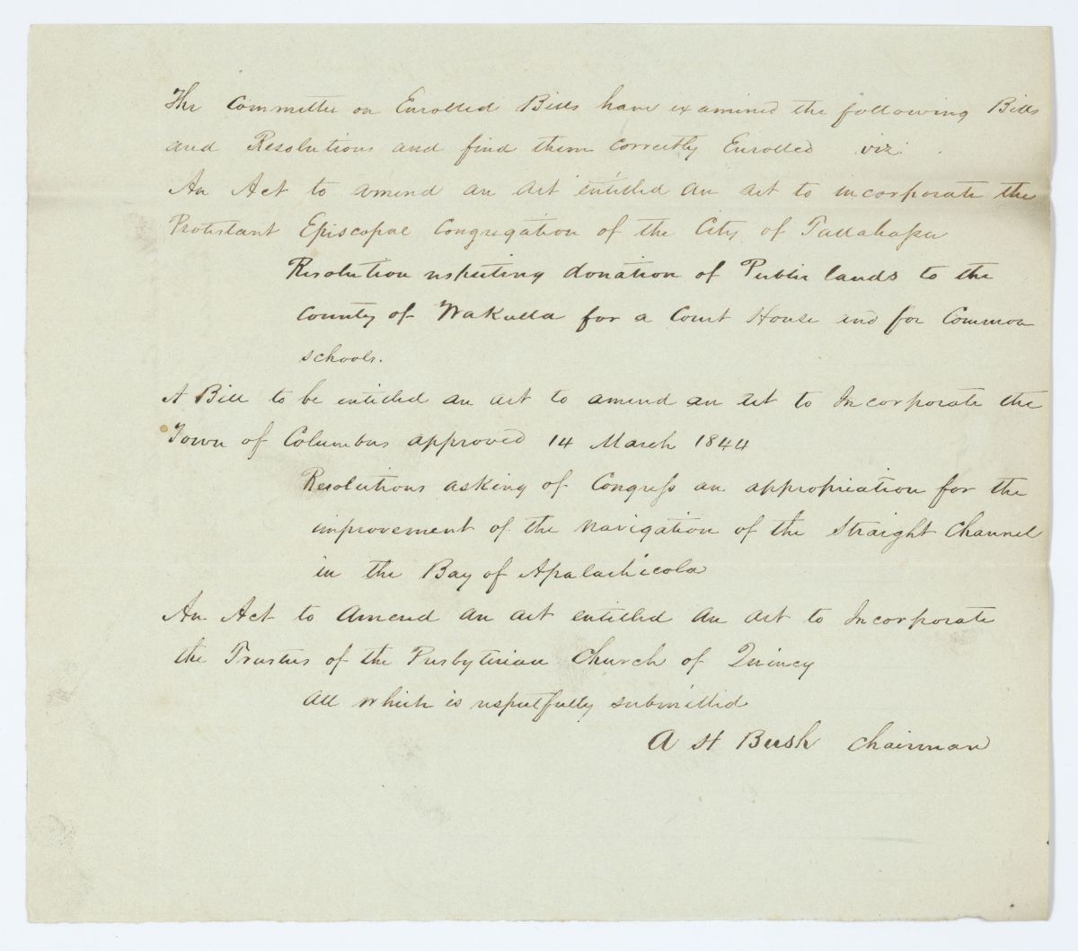 Report of the Committee on Enrolled Bills, circa 1845