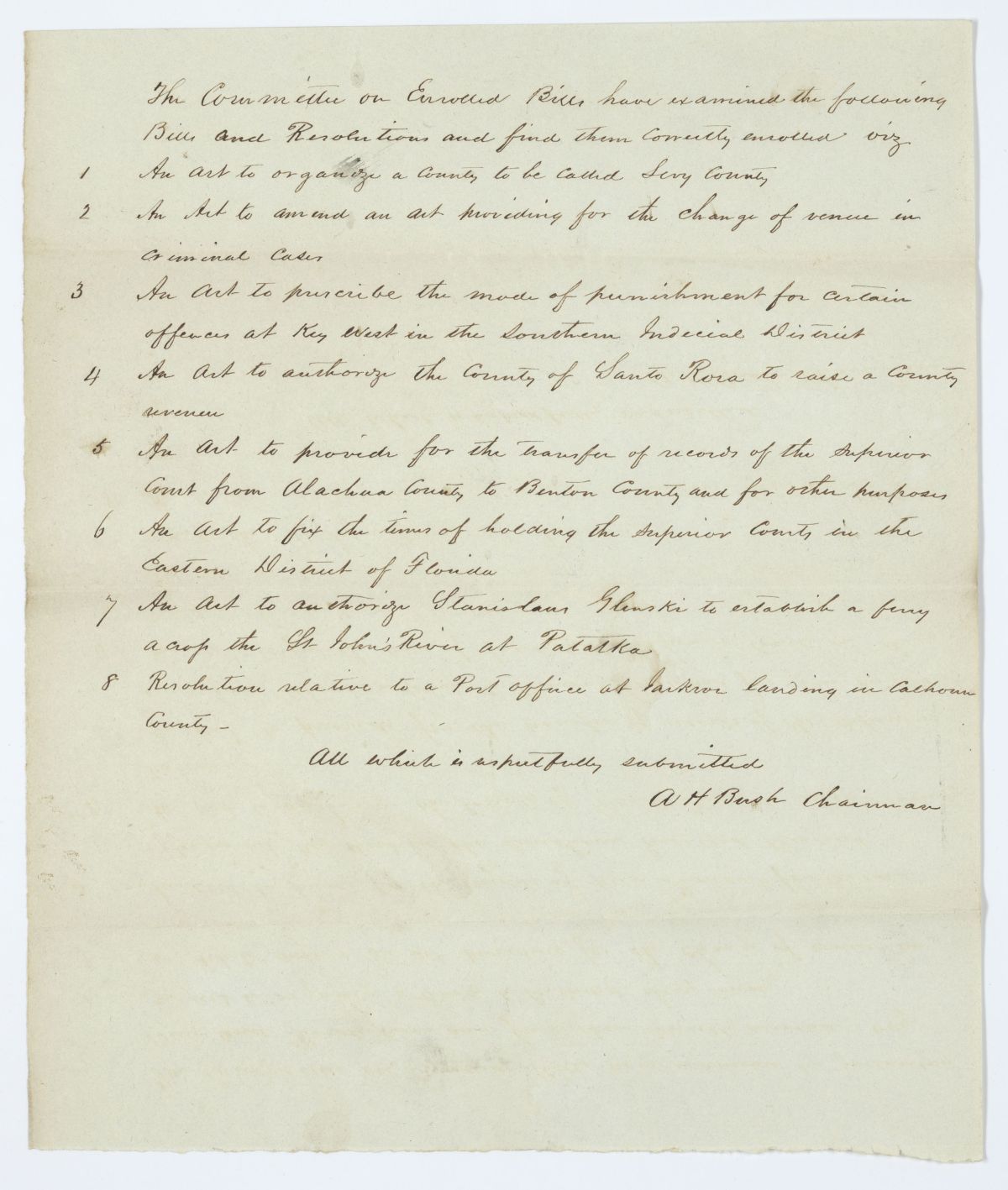 Report of the Committee on Enrolled Bills, circa 1845