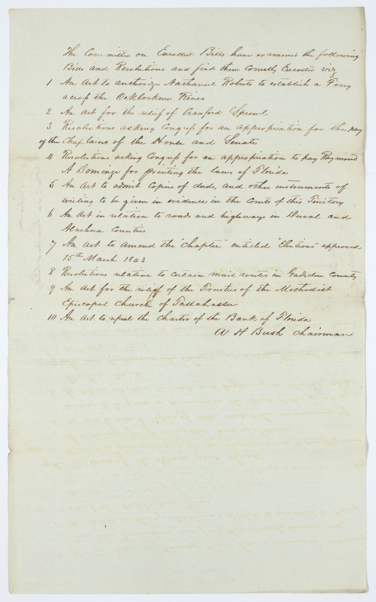 Report of the Committee on Enrolled Bills, circa 1845