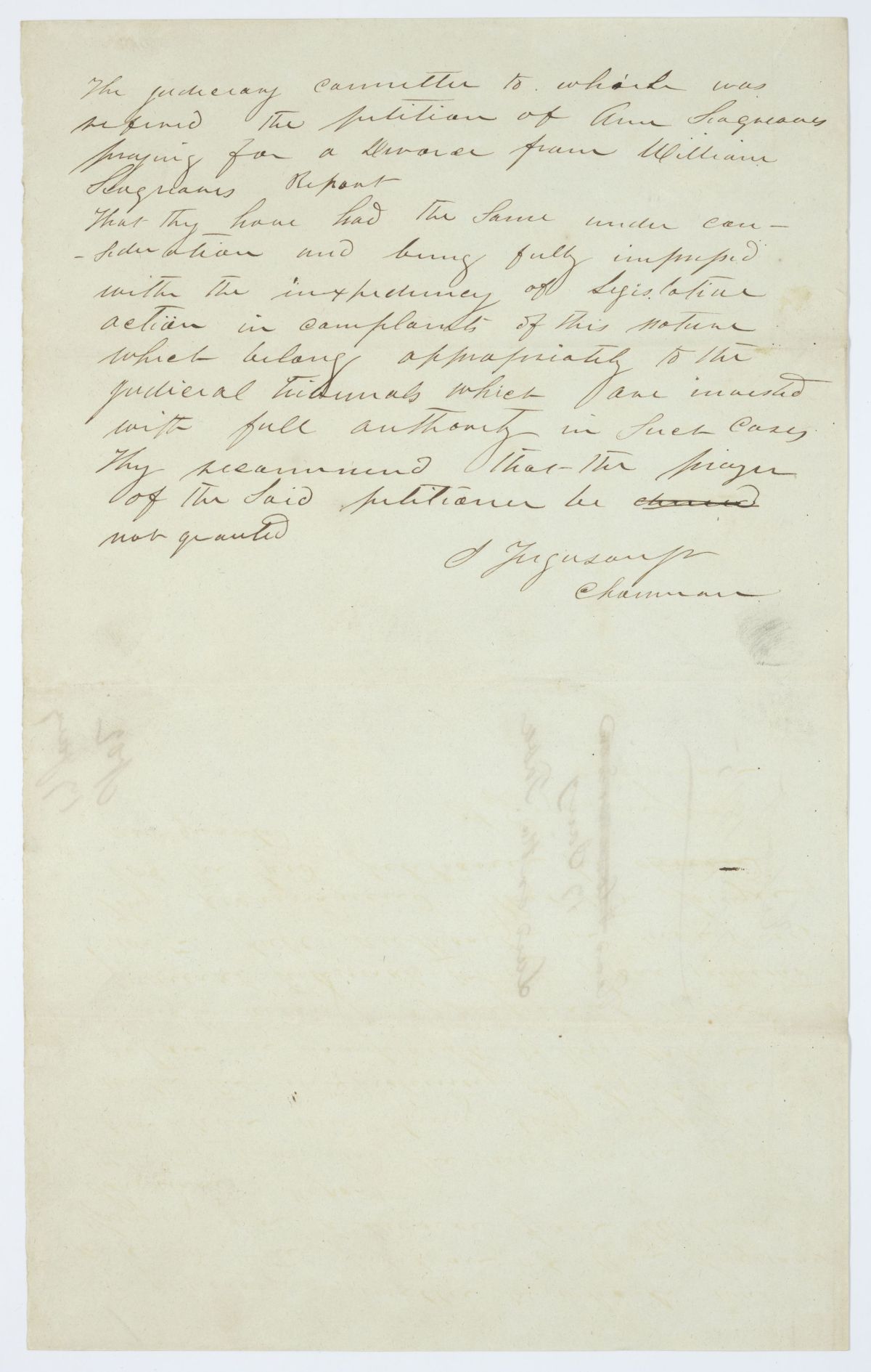 Report of the Judiciary Committee to Which Was Referred the Divorce Petition of Ann Seagreaves, 1845