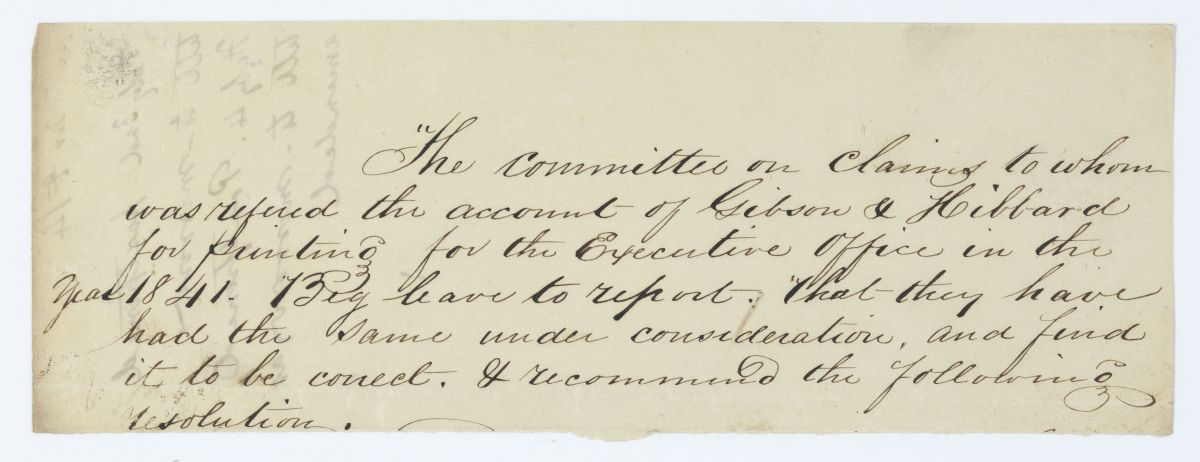 Report of the Committee on Claims to Whom Was Referred the Account of Gibson and Hibbard, circa 1845