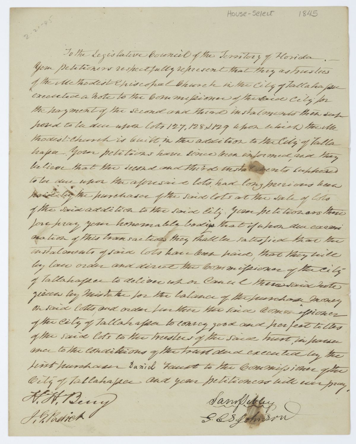 Petition of the Trustees of the Methodist Episcopal Church of Tallahassee, 1845