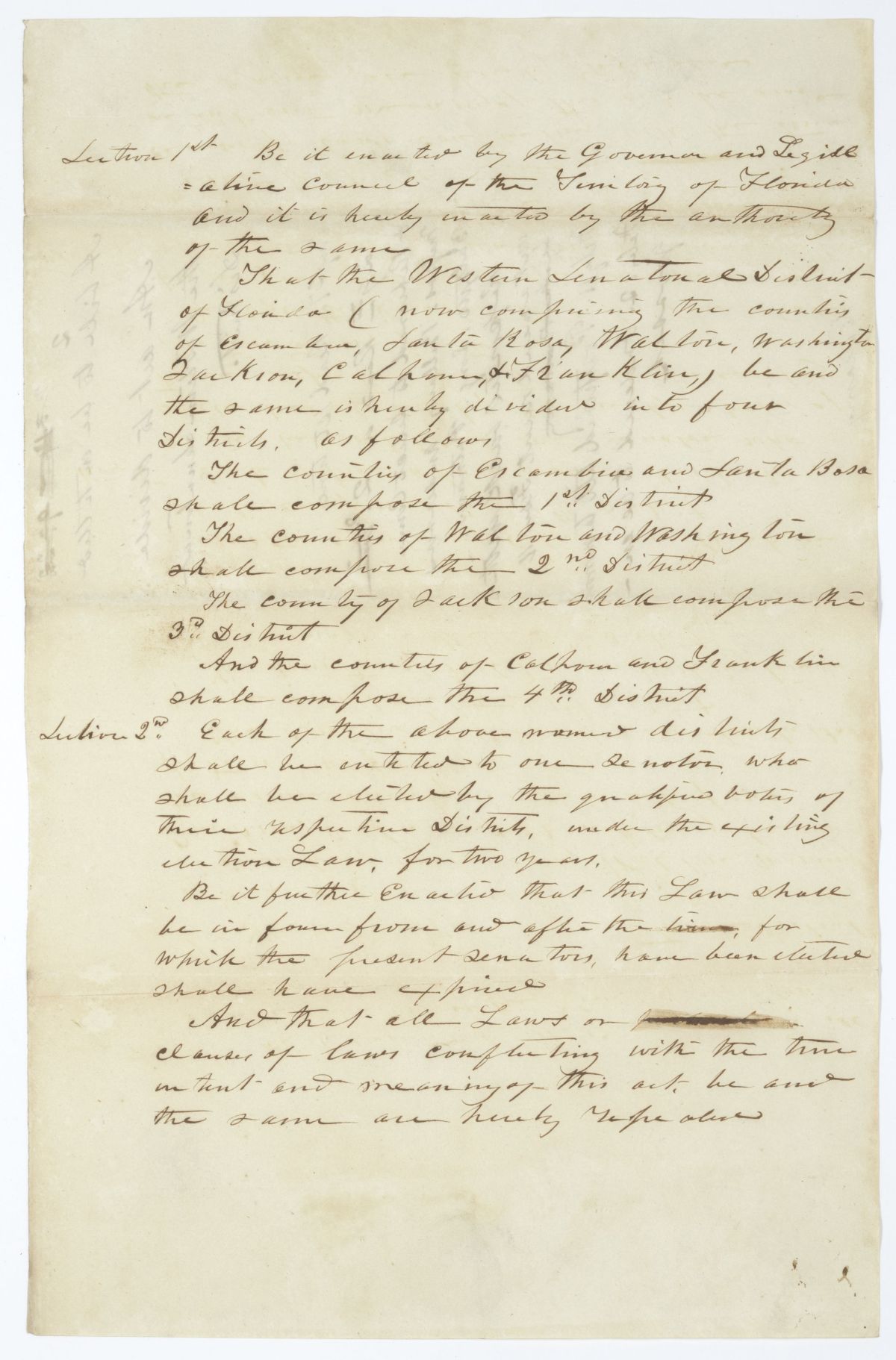 Draft of an Act to Divide the Western Senatorial District, circa 1845