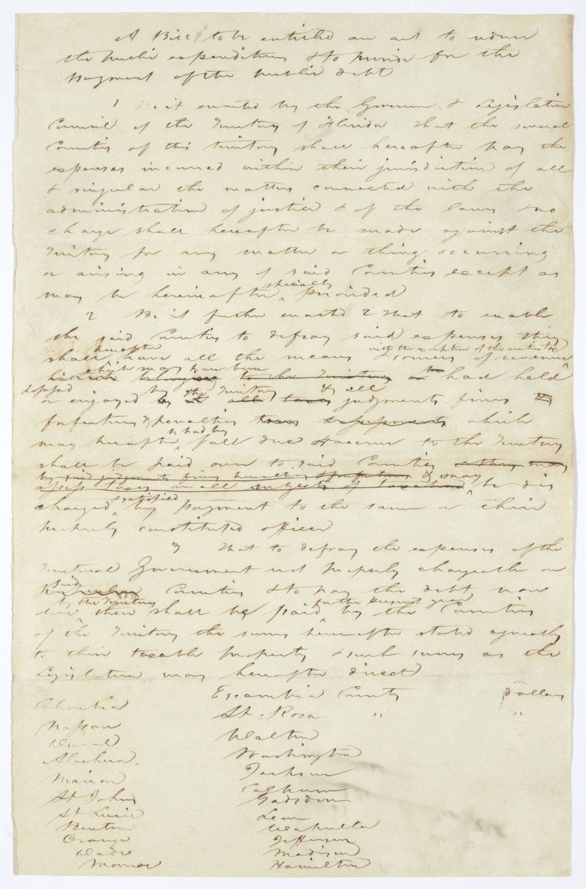 Draft of an Act to Reduce the Public Expenditures and the Provide for the Payment of the Public Debts, circa 1845