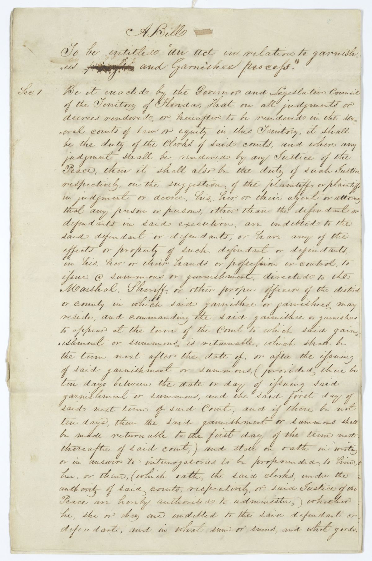 Draft of an Act in Relation to Garnishees and Garnishee Process, 1845