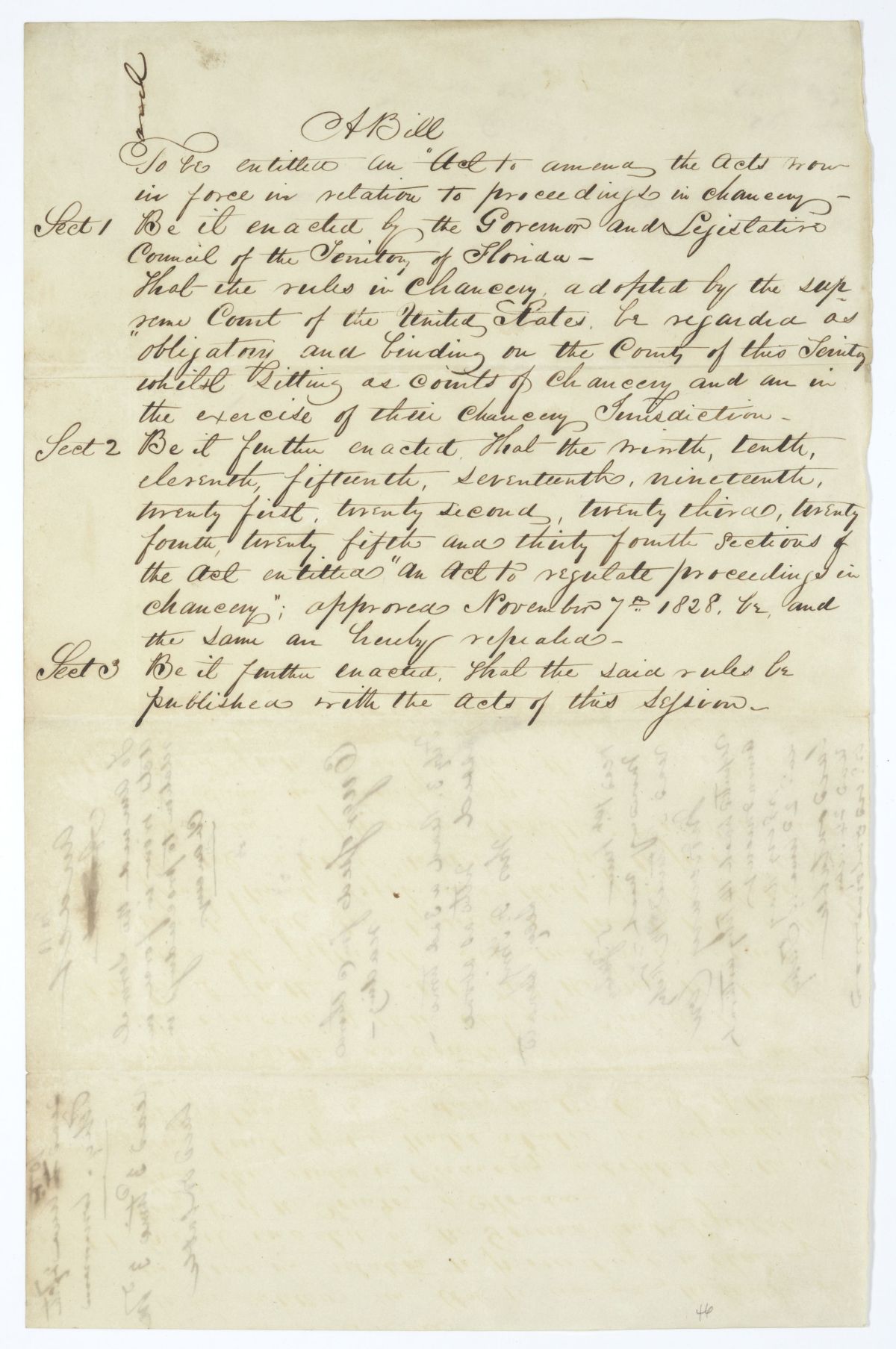 Draft of an Act to Amend the Several Acts Now in Force in Relation to Proceedings in Chancery, circa 1845