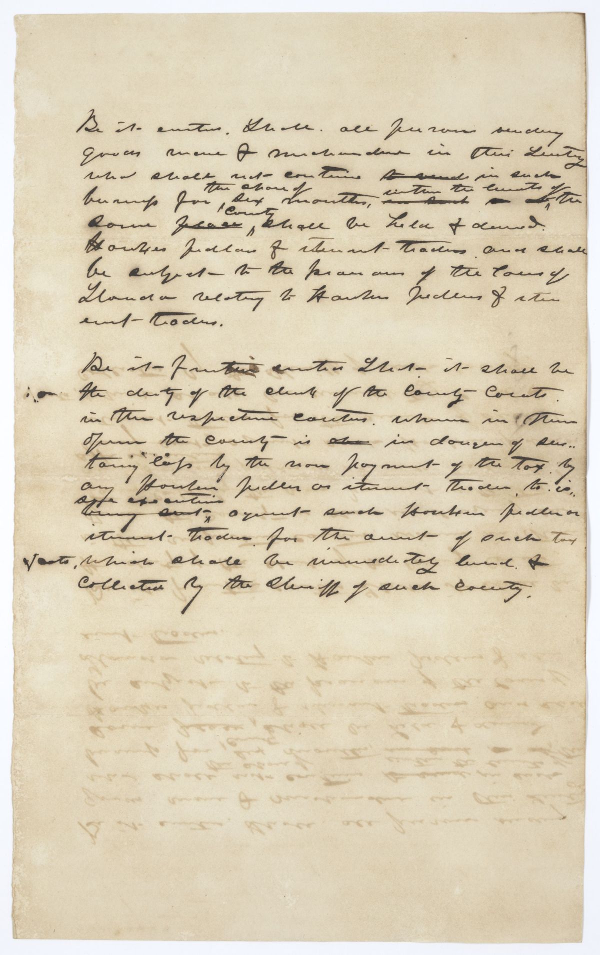 Draft of an Act in Relation to Peddlers, circa 1845