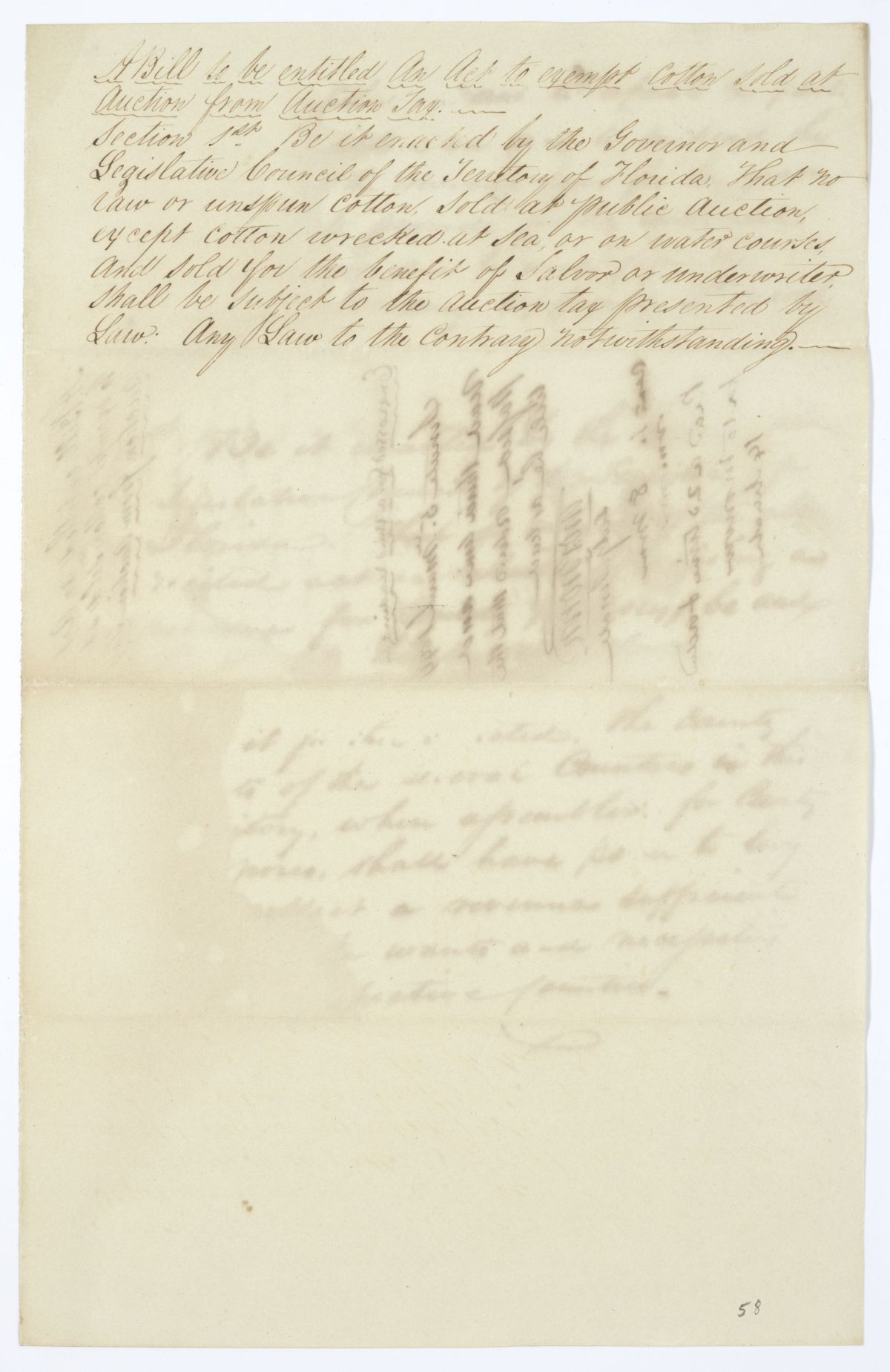 Draft of an Act to Exempt Cotton Sold at Auction from Auction Tax, 1844