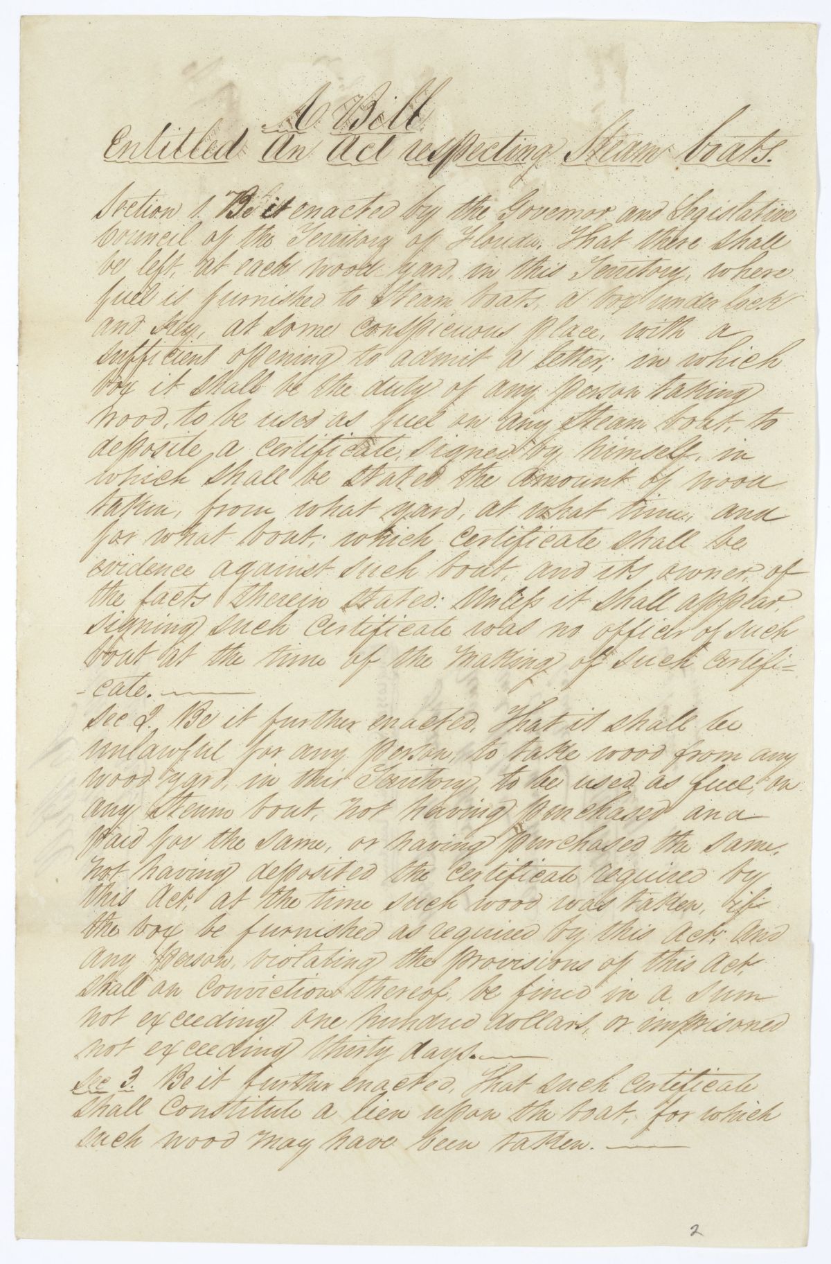 Draft of an Act Respecting Steamboats, 1844