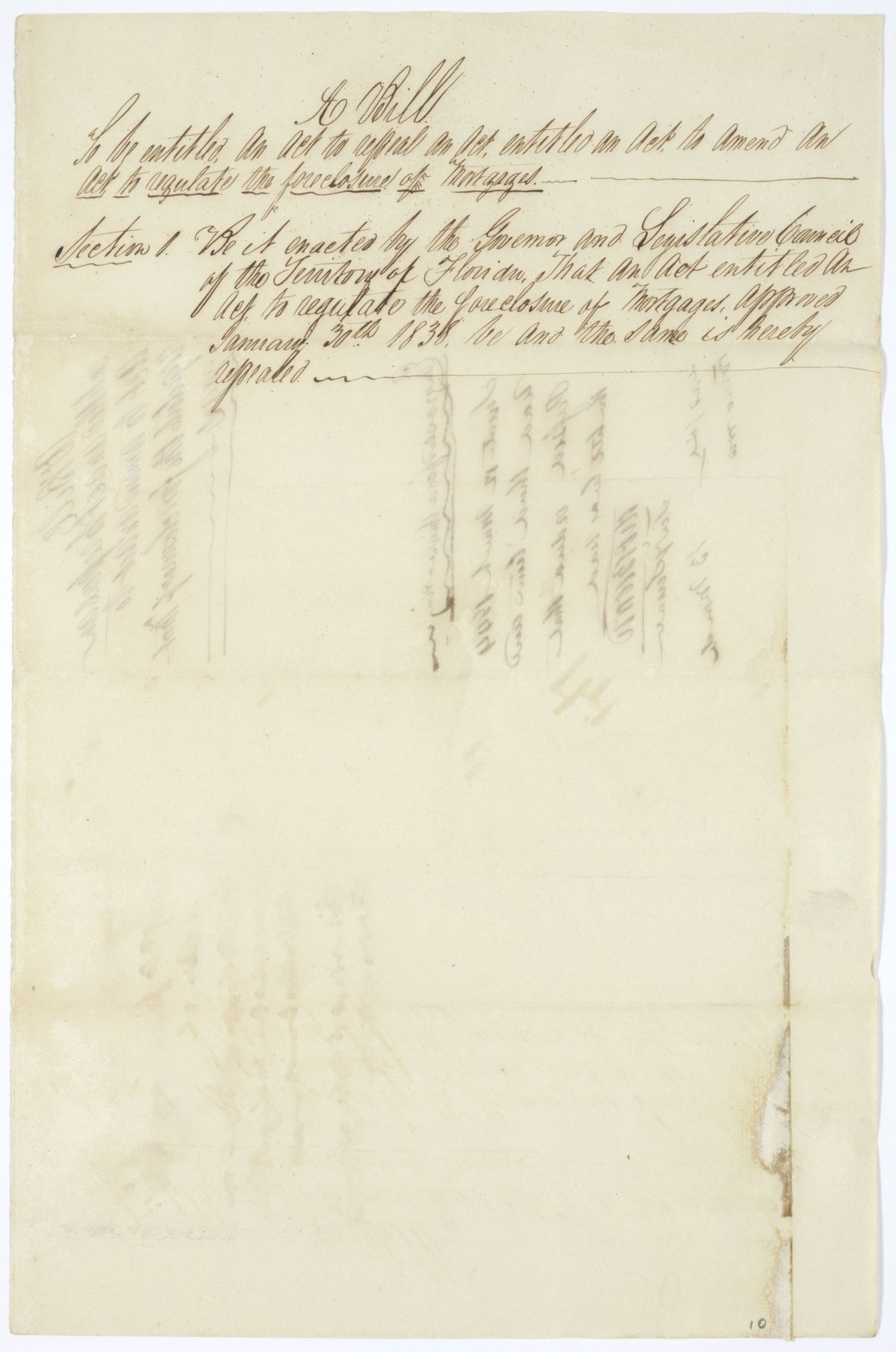 Draft of an Act to Repeal an Act to Amend an Act to Regulate the Foreclosure of Mortgages, 1844