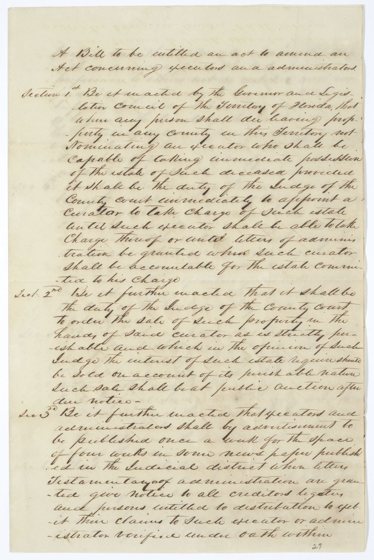 Draft of an Act to Amend the Acts Concerning Executors and Administrators, 1844