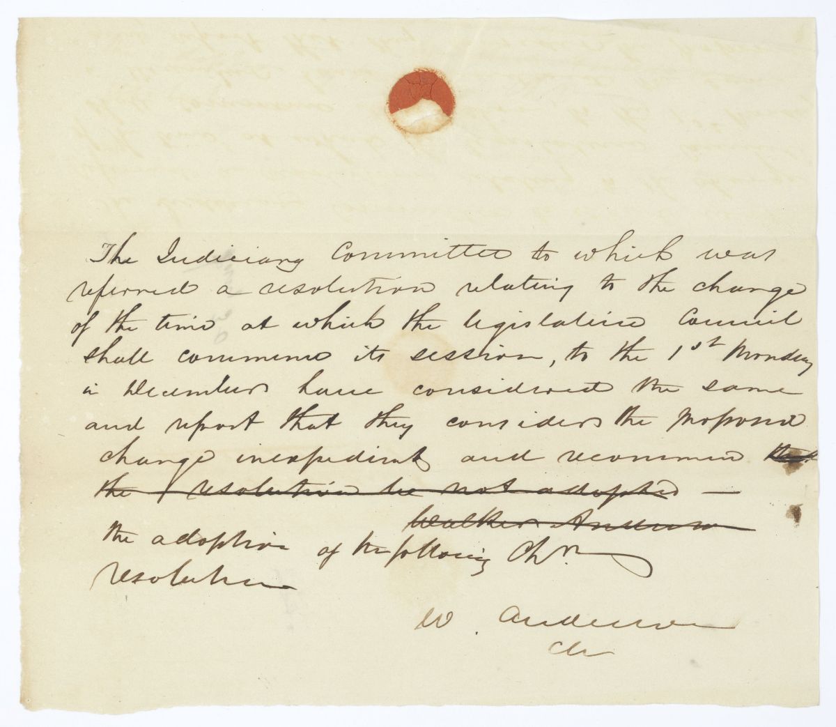 Report of the Judiciary Committee to Which Was Referred a Resolution Relating to a Change of Time of the Legislative Session, circa 1845