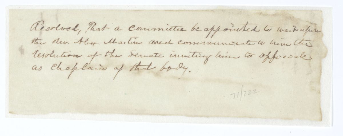 Resolution Calling for the Appointment of a Committee to Invite Rev. Alex Martin to Be Chaplain of the Senate, circa 1845