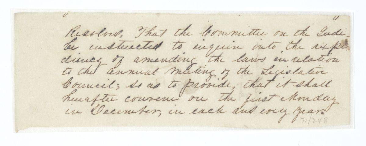 Resolution Instructing a Committee to Inquire into the Expediency of Changing the Time of the Legislative Session, circa 1845