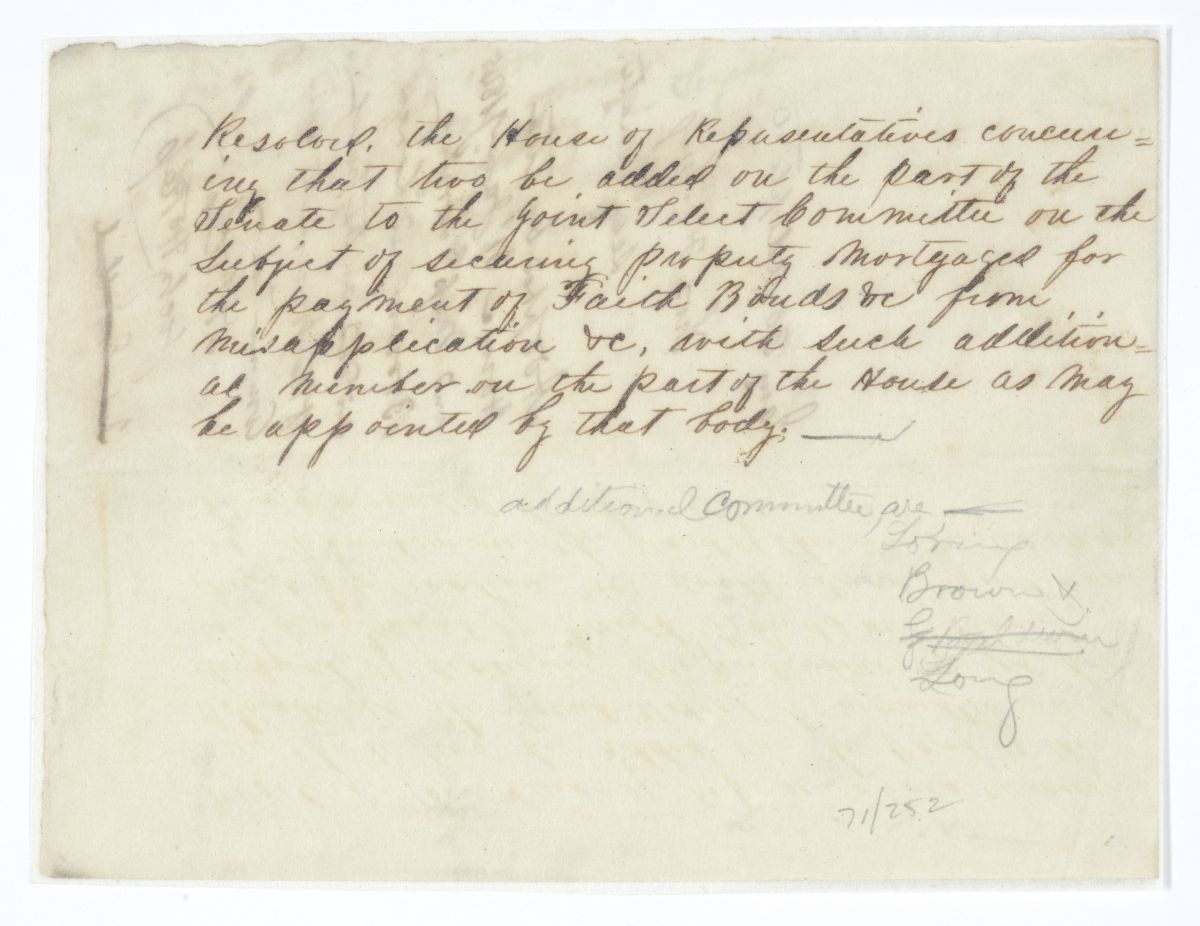 Resolution Concerning a Select Committee on Faith Bonds, circa 1845