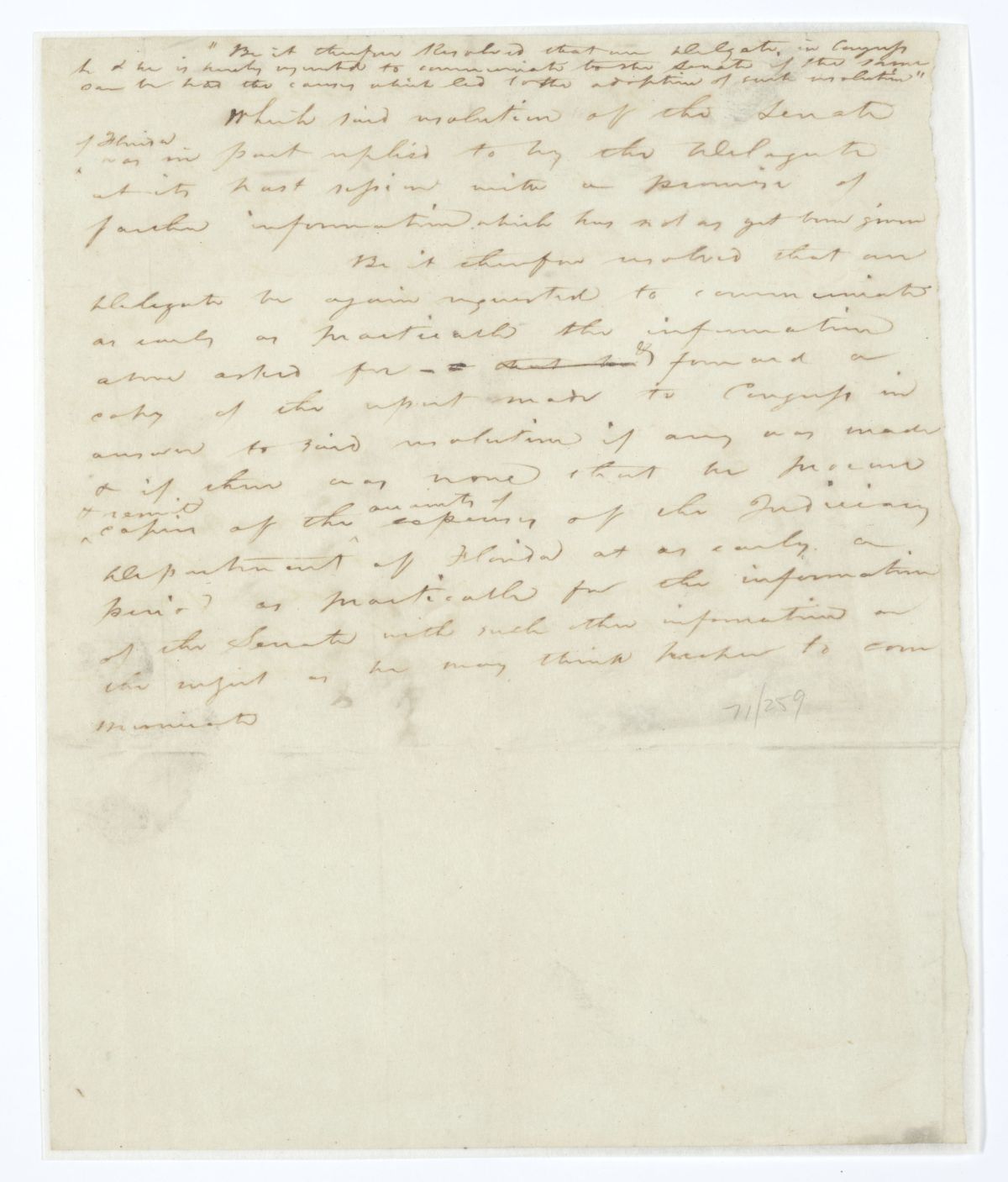 Resolution Requesting that the Florida Delegate in Congress Provide Certain Information in Relation to the Expenses of the Judiciary, circa 1845