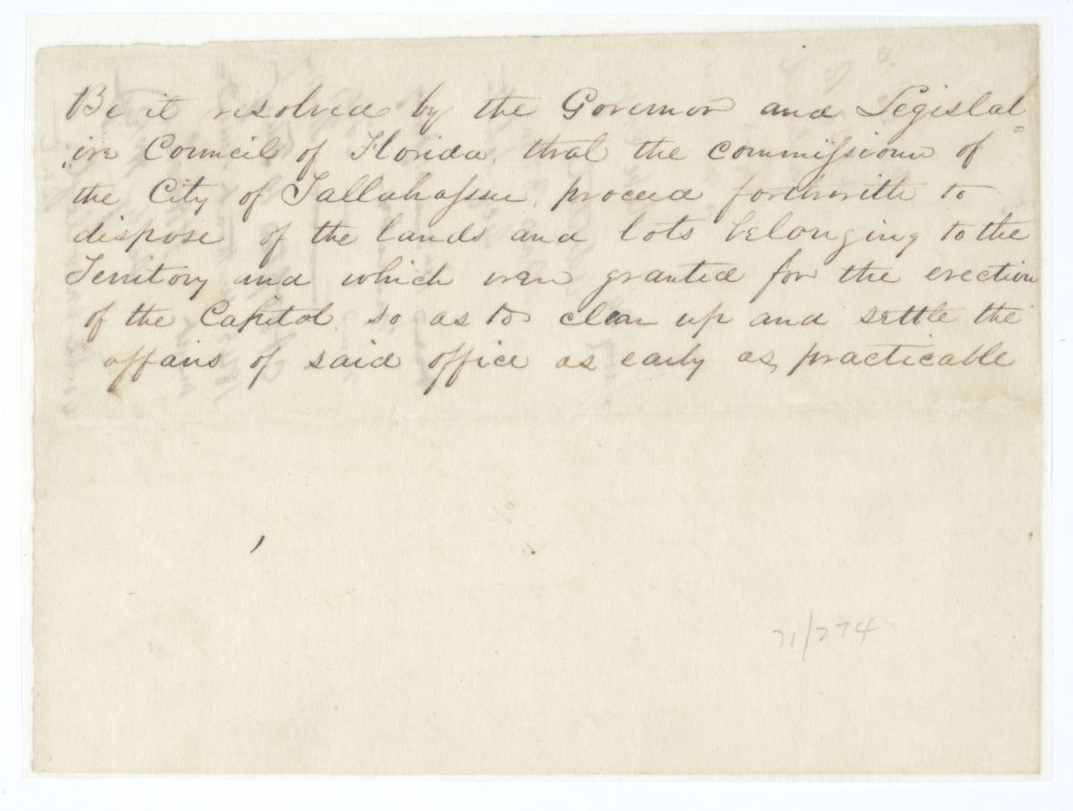 Resolution Instructing the Commissioner of the City of Tallahassee to Dispose of Certain Land and Lots, 1845