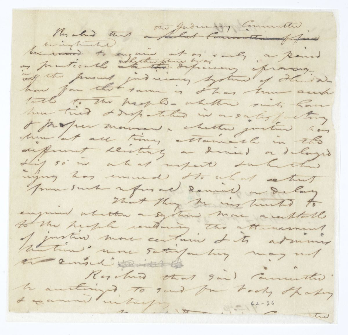 Resolution Instructing the Judiciary Committee to Inquire into Whether There Is a Deficiency in the Present Judiciary System, circa 1845