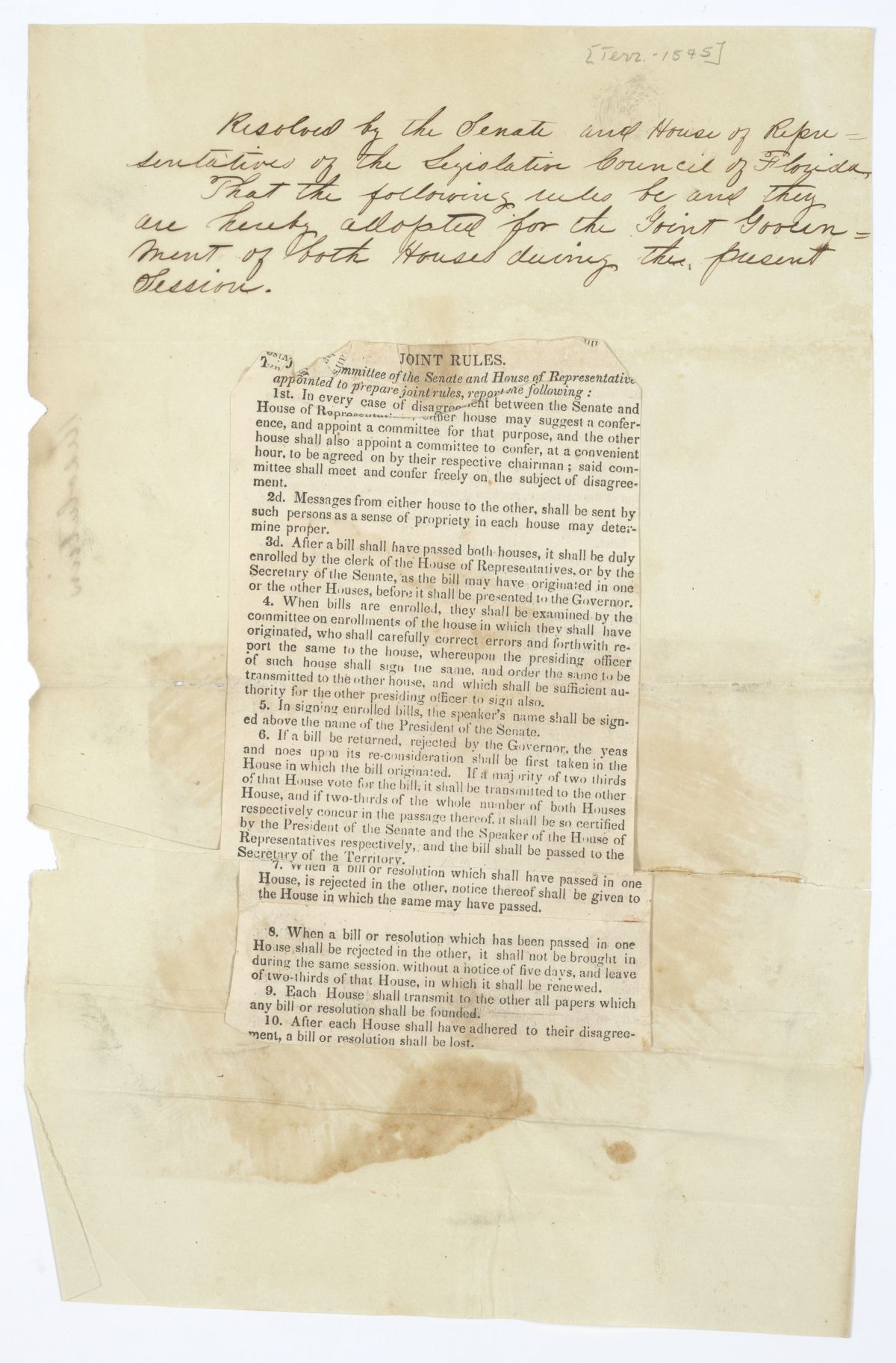 Resolution Adopting Rules for Both Houses of the Territorial Legislative Council, 1845