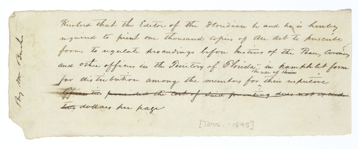 Resolution Requesting that the Editor of the Floridian Print One Thousand Copies of an Act, 1845