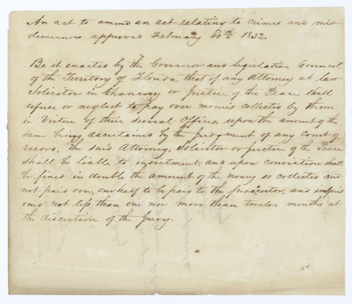 Draft of an Act to Amend an Act Relative to Crimes and Misdemeanors, 1845