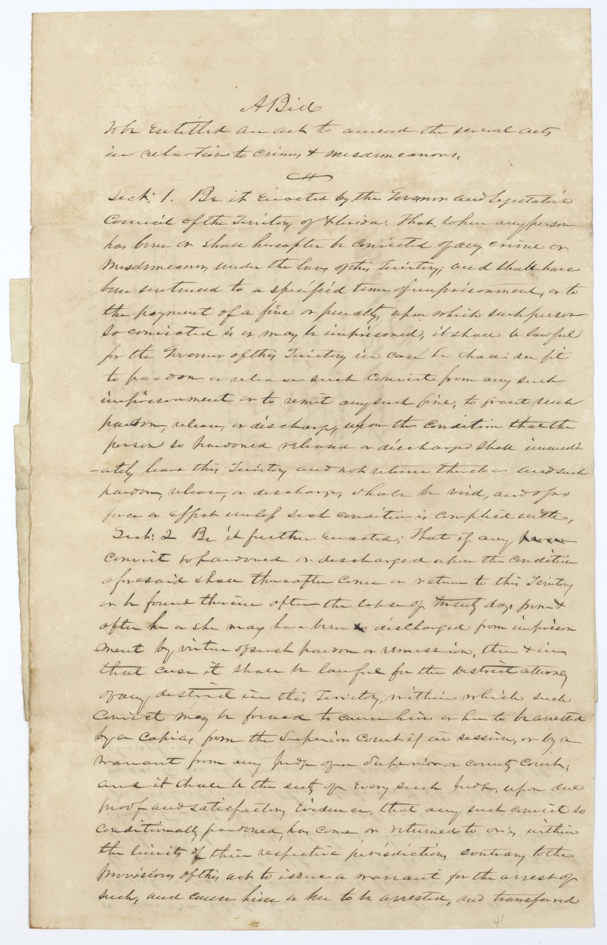 Draft of an Act to Amend the Several Acts in Relation to Crimes and Misdemeanors, 1845