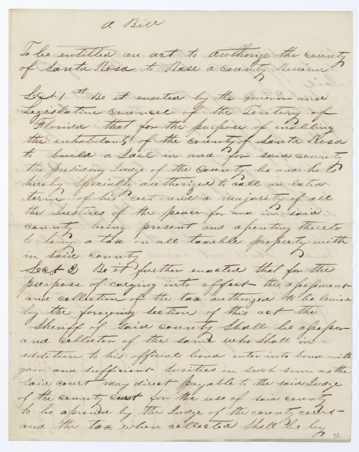 Draft of an Act to Authorize the County of Santa Rosa to Raise a County Revenue, 1845