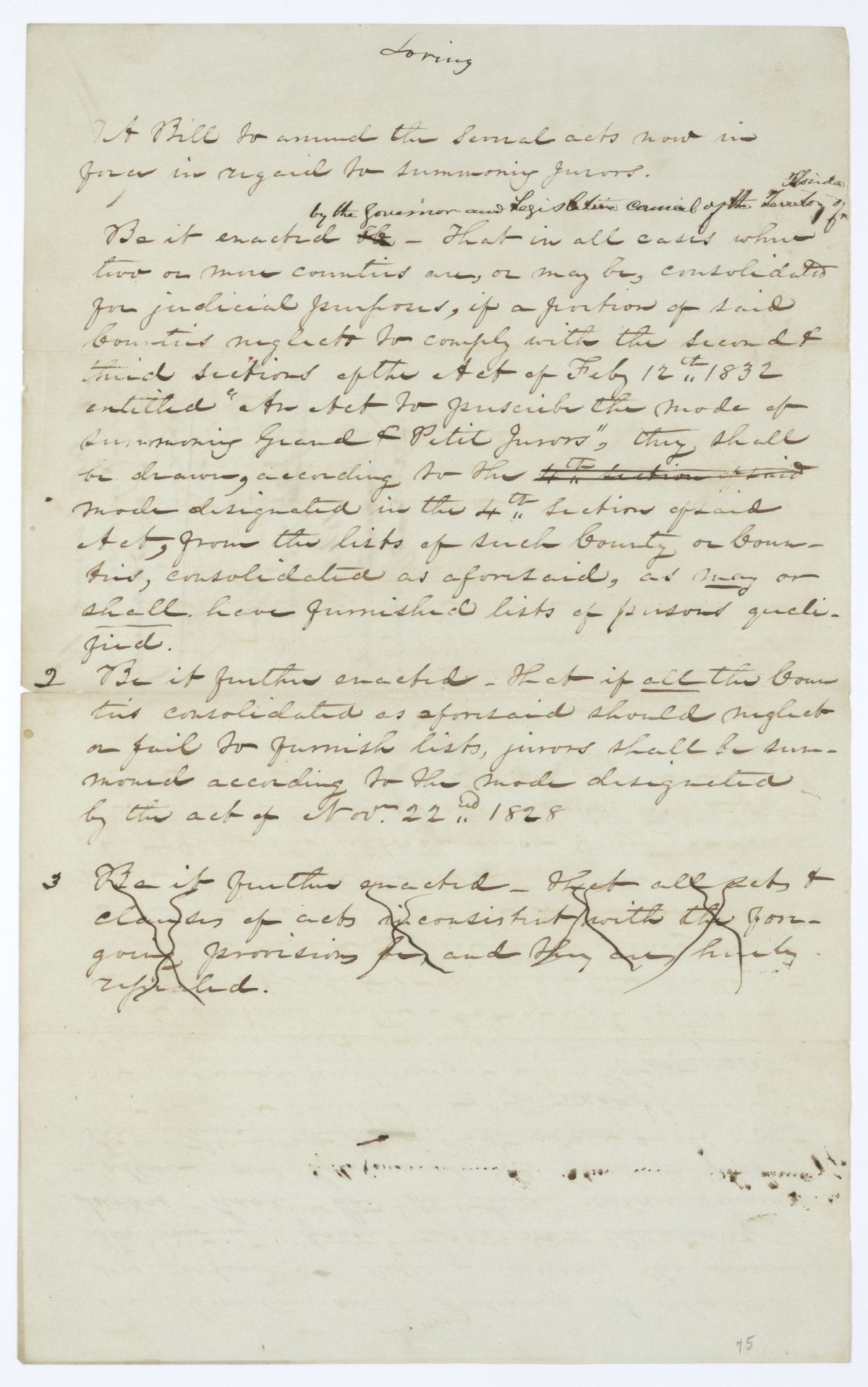 Draft of an Act to Amend the Several Acts Now in Force in Regard to Summoning Jurors, 1845