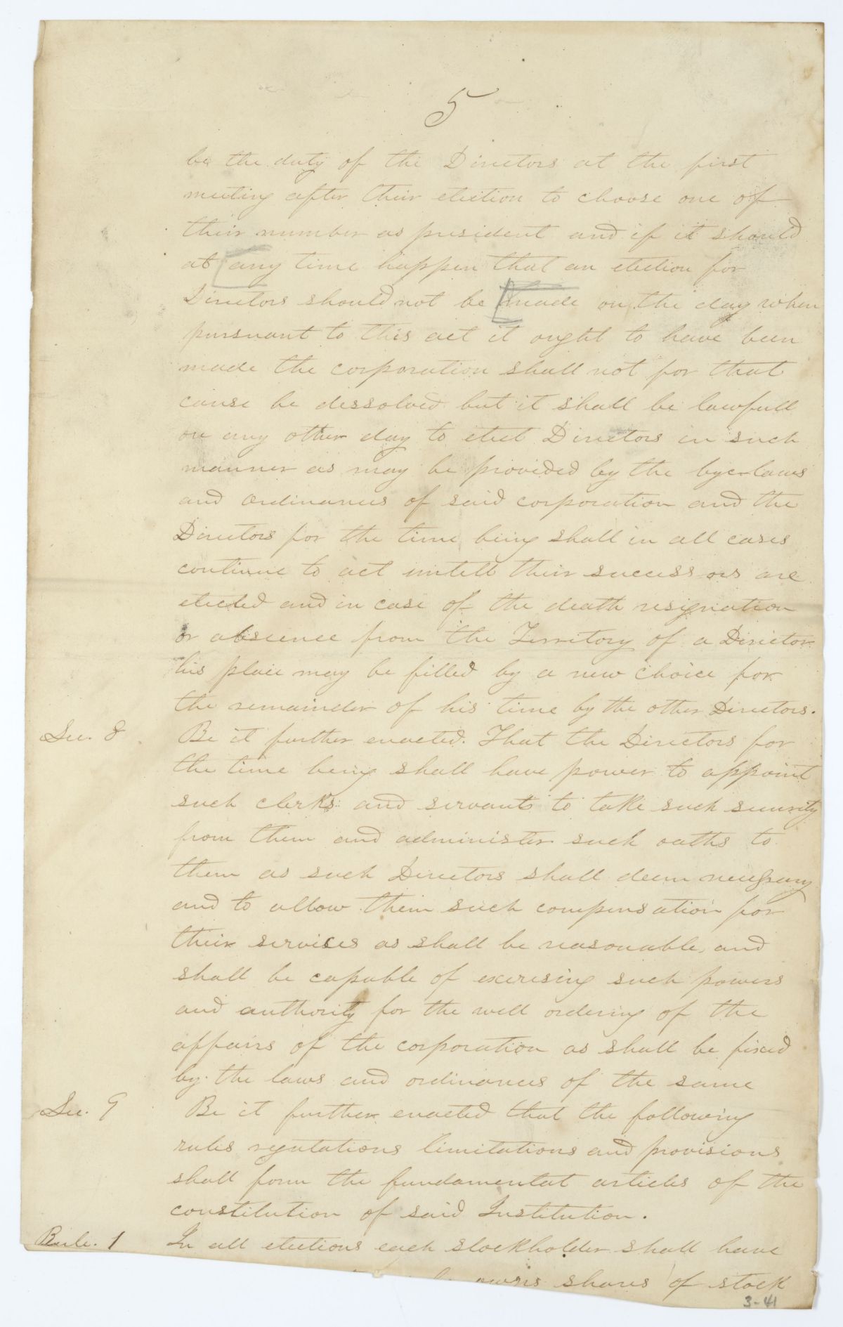 Fragment of a Draft of an Act to Incorporate the Stockholders of the Bank of Tallahassee, circa 1845