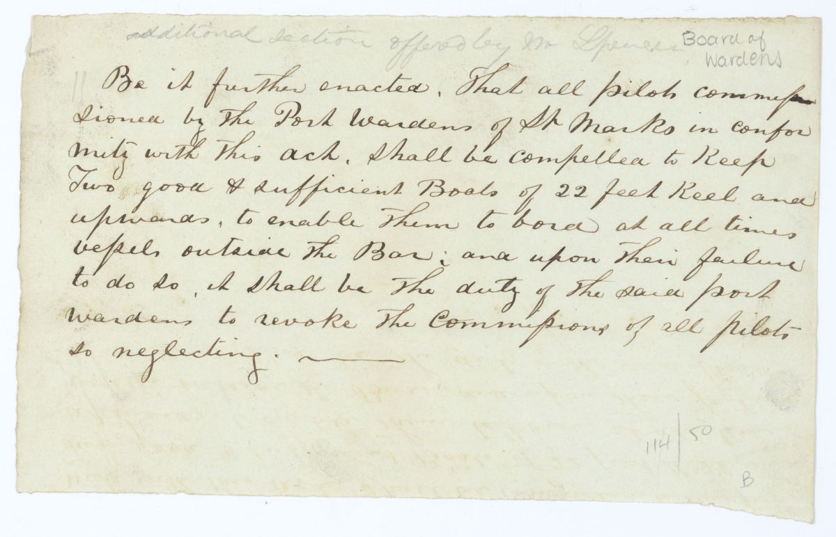 Amendment to an Act Concerning Port Wardens of Saint Marks, circa 1845