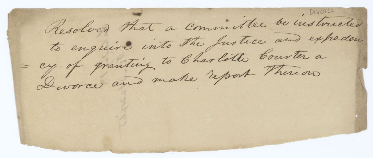 Resolution Calling for a Committee to Inquire into the Expediency of Granting a Divorce to Charlotte Courter, circa 1845