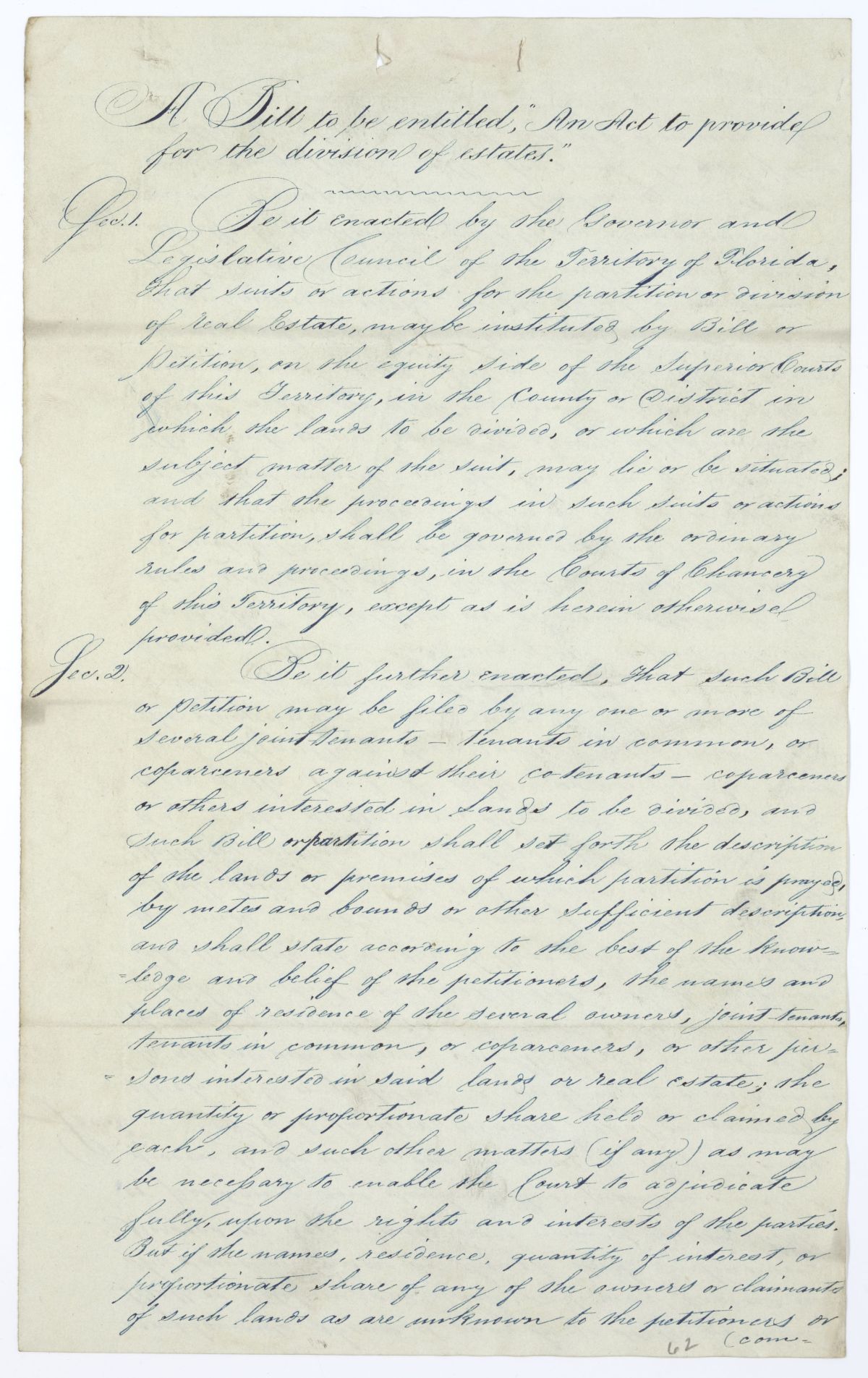 Draft of an Act to Provide for the Division of Estates, 1844