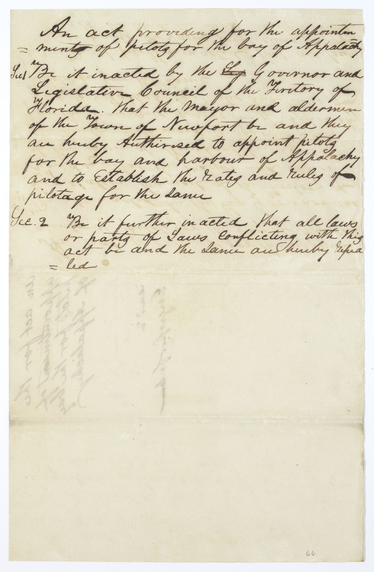 Draft of an Act for the Appointment of Pilots for the Bay of Apalachee, 1844